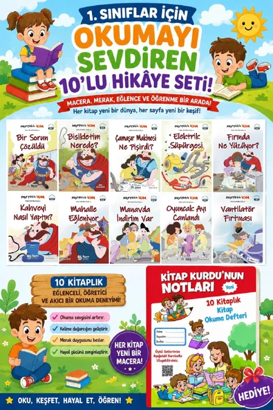 1.Sınıflar İçin Okumayı Sevdiren 10 lu Hikaye Seti 6 (Kitap Okuma Defteri Hediyeli) ürün görseli 1