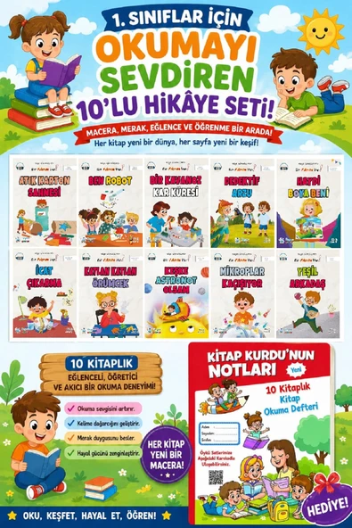 1.Sınıflar İçin Okumayı Sevdiren 10 lu Hikaye Seti 4 (Kitap Okuma Defteri Hediyeli) ürün görseli 1