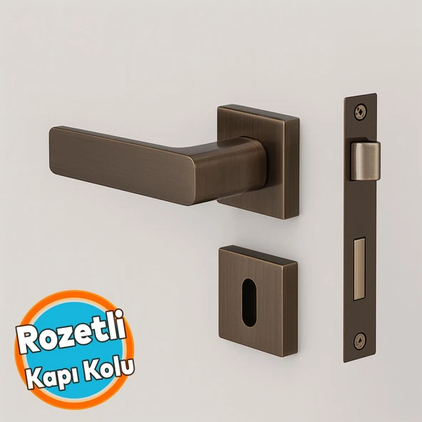 İnox Titanyum Rozetli Oda Tipi Kapı Kolu Sağ Sol Uygun Modern İç Kapı Kilitli 1 Takım ürün görseli 1