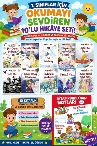 1.Sınıflar İçin Okumayı Sevdiren 10 lu Hikaye Seti 5 (Kitap Okuma Defteri Hediyeli) ürün görseli 1