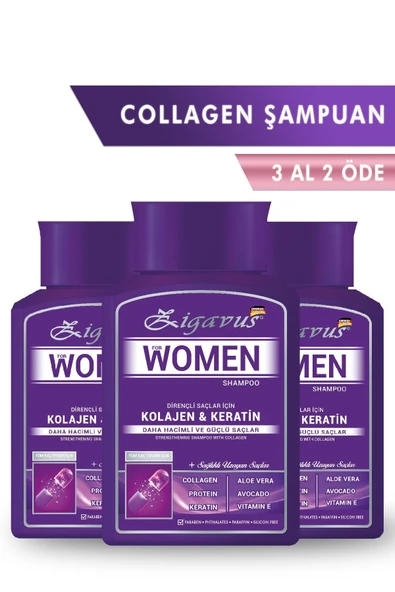 Zigavus Women Kolajen ve Keratin Şampuan 3x300 ml ürün görseli 1