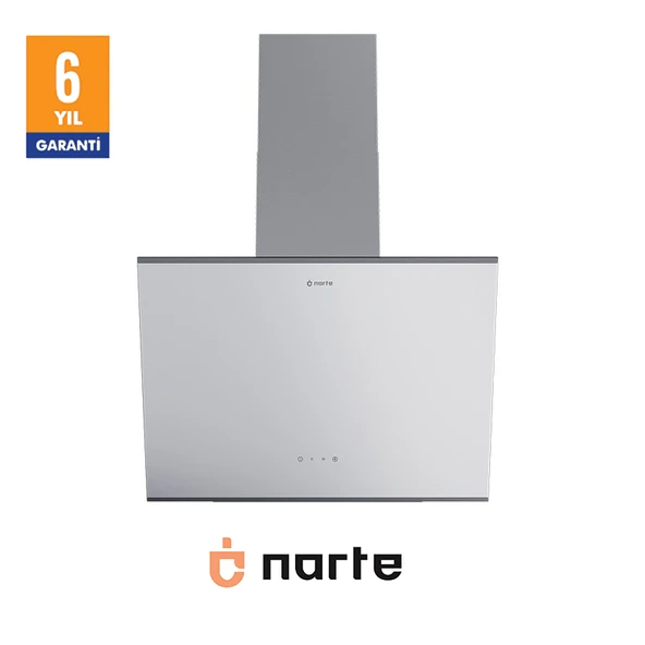 NARTE -H20060W 60 CM Beyaz Cam Inox Çıtalı Eğimli Davlumbaz - 6 YIL GARANTİLİ ürün görseli 1