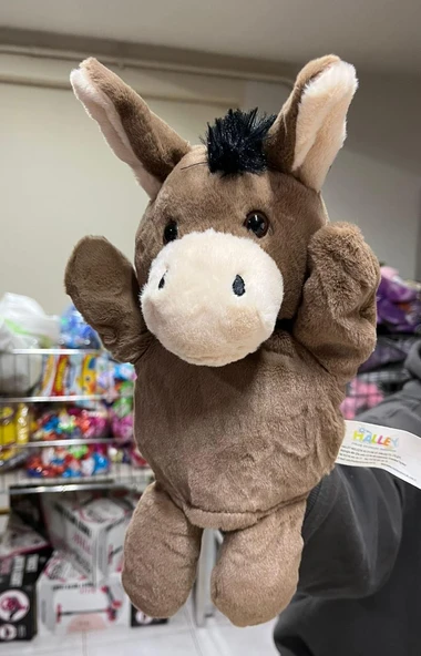 Peluş 25 cm El Kuklası Kahverengi Eşek Kukla ürün görseli 1