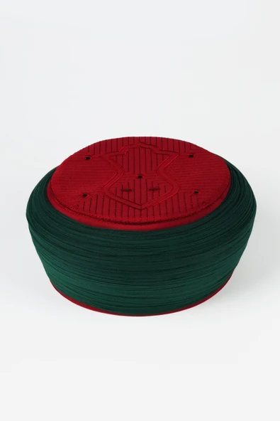 Namaz Sarığı - Yeşil Kumaş - Bordo Takke - Yuvarlak Sarım - Nali Şerif - 7 metre ürün görseli 1