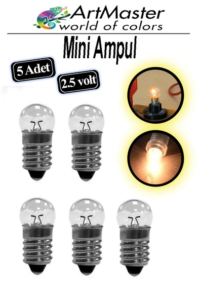 Mini Ampul 2.5 Volt 5 Adet Okul Sınıf Elektrik Devre Küçük Elektrik Deney Ampulü 2.5 Volt Deney Ampulü Küçük Boy ürün görseli 1