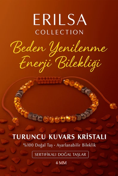 Sertifikalı Beden Yenilenmesi ve Enerji Artışı Bilekliği -  Turuncu Kuvars Kristali Doğal Taş 4mm ürün görseli 1
