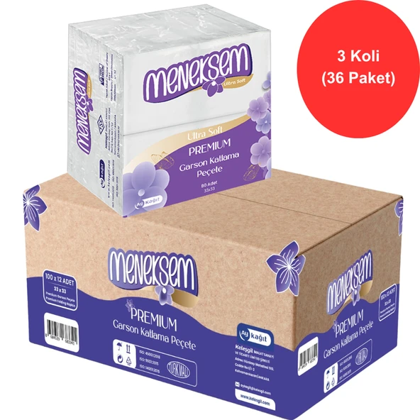 Menekşem Premium Garson Katlama Peçete 33x33 cm – 80’li x 36 Paket, Toplam 2880 Adet, 2 Katlı ürün görseli 1