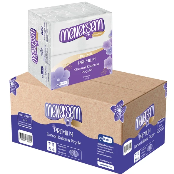 Menekşem Premium Garson Katlama Peçete 33x33 cm – 80’li x 12 Paket, Toplam 960 Adet, 2 Katlı ürün görseli 1