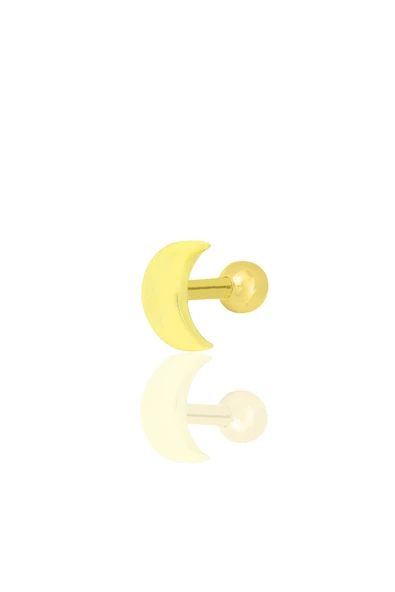 Gümüş altın yaldızlı hilal modeli Tragus helix Piercing küpe SGTL12316GOLD ürün görseli 1