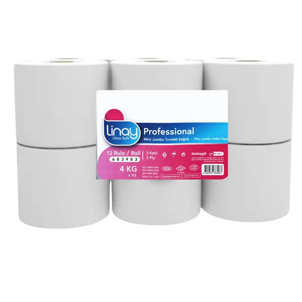 Linay Mini Jumbo Tuvalet Kağıdı – 12 Rulo, 4 kg, 2 Katlı, 9.8 cm x 95 m, %100 Selüloz ürün görseli 1