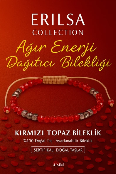 Sertifikalı Ağır Enerji Dağıtıcı Koruyucu Bileklik - Kırmızı Topaz Terahertz Doğal Taş ürün görseli 1