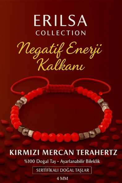 Sertifikalı Negatif Enerji Kalkanı Bilekliği – Kırmızı Mercan Terahertz Doğal Taş İnce Model ürün görseli 1