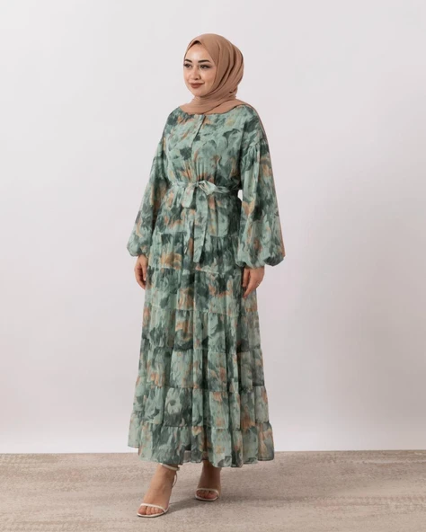 3037 STİLİFE RÜYA DESEN ELBİSE - Resim 5