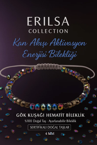 Sertifikalı Kan Akışı Aktivasyon Enerji Dengesi Bilekliği - Gökkuşağı Hematit Terahertz Taşı 4mm ürün görseli 1