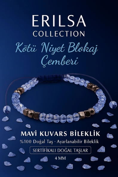 Sertifikalı Kötü Niyet Blokaj Bilekliği – Mavi Kuvars Terahertz Doğal Taş İnce Model ürün görseli 1