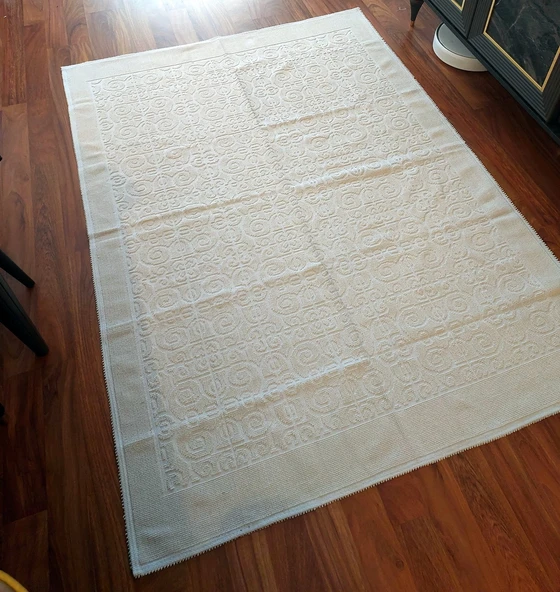 Pamuklu Bukle Lüks Kilim (40x60)-Spiral Krem ürün görseli 1