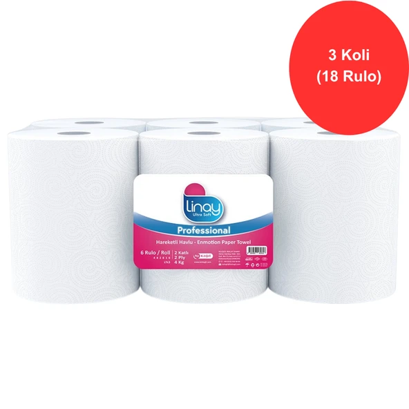 Linay Fotoselli Kağıt Havlu 6 Rulo x 3 Koli – Toplam 18 Rulo, 2 Katlı, 21 cm x 67 m, %100 Selüloz ürün görseli 1