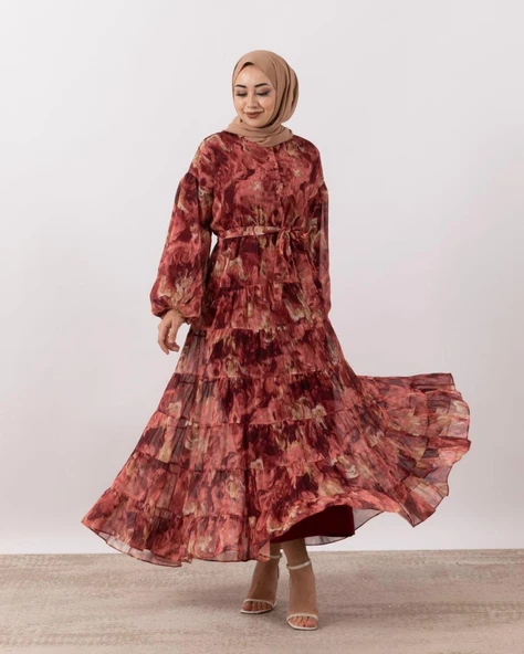 3037 STİLİFE RÜYA DESEN ELBİSE - Resim 10