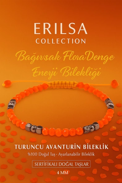 Sertifikalı Bağırsak Flora Denge Enerji Bilekliği - Turuncu Aventurin Terahertz Doğal Taş 4 mm ürün görseli 1