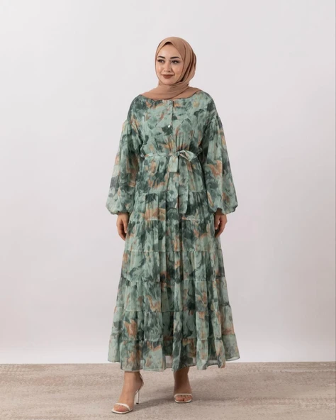 3037 STİLİFE RÜYA DESEN ELBİSE - Resim 6
