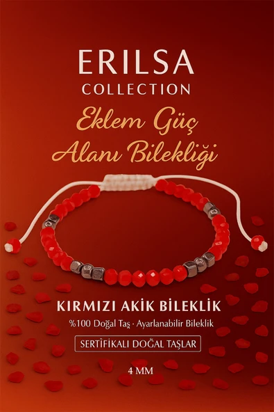 Sertifikalı Eklem Güç Alanı Bilekliği - Kırmızı Akik Terahertz Doğal Taş 4 mm ürün görseli 1