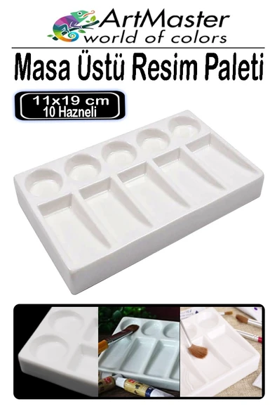 Masaüstü Resim Paleti 10 Hazneli 1 Adet 11x19 cm Boya Paleti Sanatsal Boyalar İçin MasaÜstü Palet Akrilik Boya Guaj Boya ürün görseli 1