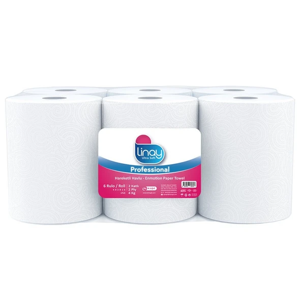 Linay Fotoselli Kağıt Havlu 6 Rulo – 4 kg, 2 Katlı, 21 cm x 67 m, %100 Selüloz, Dispenser Uyumlu ürün görseli 1