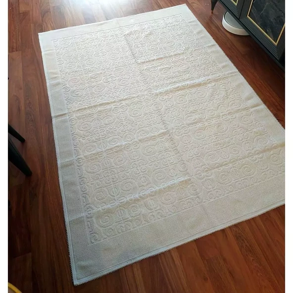 Pamuklu Bukle Lüks Kilim (120x180)-Spiral Krem ürün görseli 1