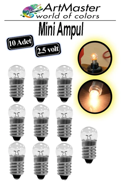 Mini Ampul 2.5 Volt 10 Adet Okul Sınıf Elektrik Devre Küçük Elektrik Deney Ampulü 2.5 Volt Deney Ampulü Küçük Boy ürün görseli 1