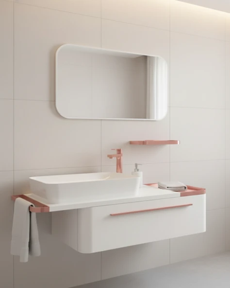 Creavit Angel Lavabo Dolabı 120 Cm Beyaz Bakır Ve Led Ayna ürün görseli 1