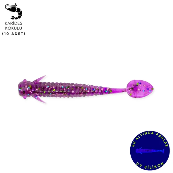 Karides Kokulu UV Silikon Kurt Yem - 1 gram -  50mm - Fishack Wormix - 10 Adet Purple UV Silikon ürün görseli 1