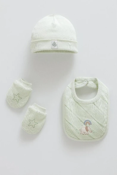 Caramell %100 Pamuk Good Baby 3'lü Takım 50-56 cm Bere-Şapka-Eldiven Yeni Doğan CRML.TAE2077 ürün görseli 1