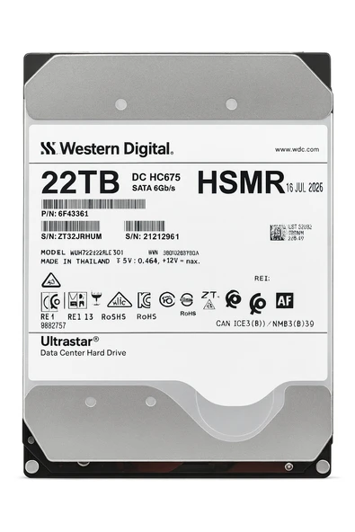WESTERN DİGİTAL Ultrastar DC HC675 22TB 7200rpm 256MB Sata 6Gbps 3.5" Harddisk WXH722422ALE601 0F48261 ürün görseli 1