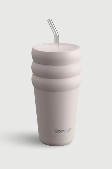 Stevig 3 Bubble Two-Cap Straw Tumbler Çelik Termos 600 ML Crushed Rock ST-244 ürün görseli 1