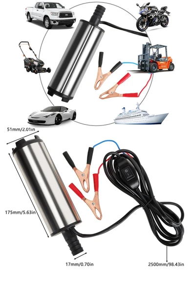 STAXX POWER Profesyonel Mini Dalgıç Transfer Pompası – 12V/24V Uyumlu Mazot Sıvı Yağ Süt Aktarma Paslanmaz ürün görseli 1