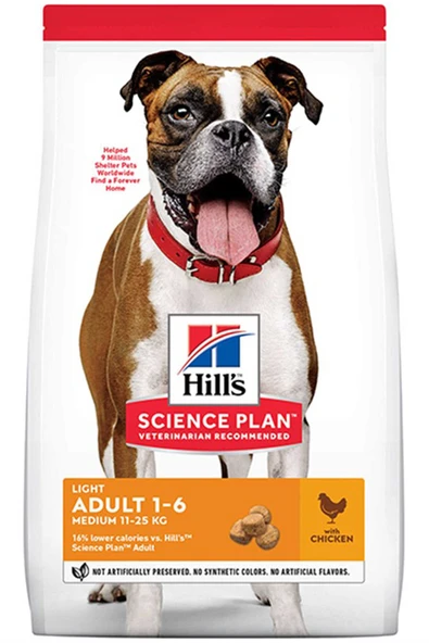 Hills light adult medium 14kg tavuklu orta ırk yetişkin diyet köpek maması ürün görseli 1