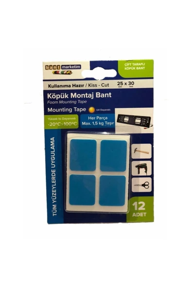 Köpük Çift Taraflı Beyaz Köpük Bant Montaj Bandı 12  Li 25mmx30mm Özel Kesim ürün görseli 1