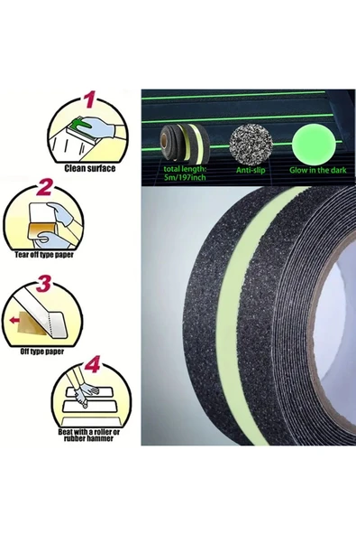 Fosforlu Kaydırmaz Bant 50mm x 5mt Yeşil Fosforlu Merdiven Bandı 50mm Fotolümenli ürün görseli 1