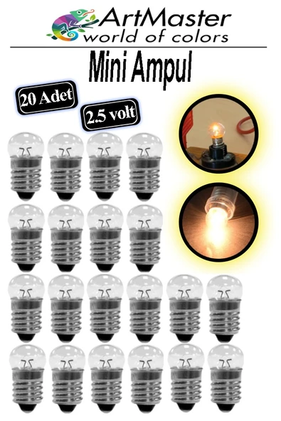Mini Ampul 2.5 Volt 20 Adet Okul Sınıf Elektrik Devre Küçük Elektrik Deney Ampulü 2.5 Volt Deney Ampulü Küçük Boy ürün görseli 1