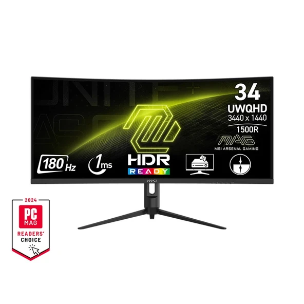 MSI 34" MAG 342CQR E2 180HZ 1MS VA 3440X1440 (WQHD) 21:9 Kavisli Gaming Monitör ürün görseli 1