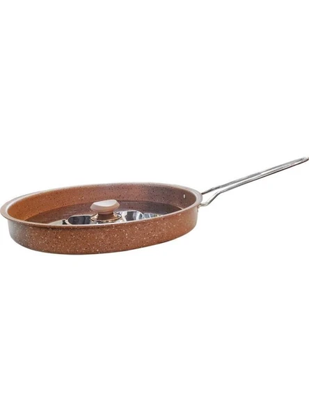 Oms Granit Hamsi Tava Metal Kapak Çelik Sap 32x4cm Kahve ürün görseli 1