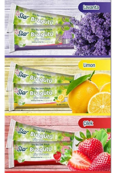 Büzgülü Çöp Torbası 55x60 Cm 3' Lü Eko Paket Lavanta-çilek-limon Kokulu Çöp Poşeti Kokulu ürün görseli 1