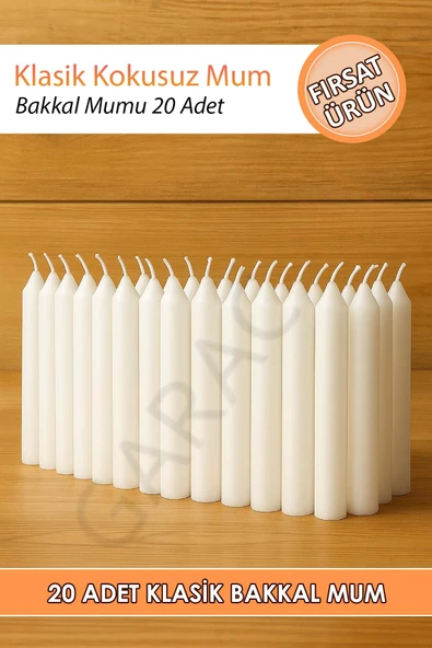 Klasik Kokusuz Bakkal Mum Dilek Mumu 20 Adet (10 CM) ürün görseli 1