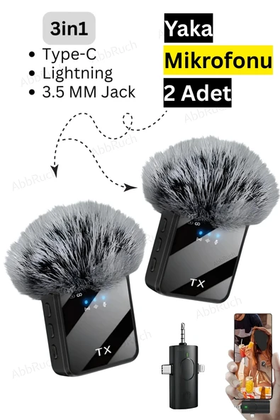 2 Adet F11 Profesyonel Kablosuz Yaka Mikrofonu 3in1 Mikrofon Type-C/Lightning/Jack ürün görseli 1