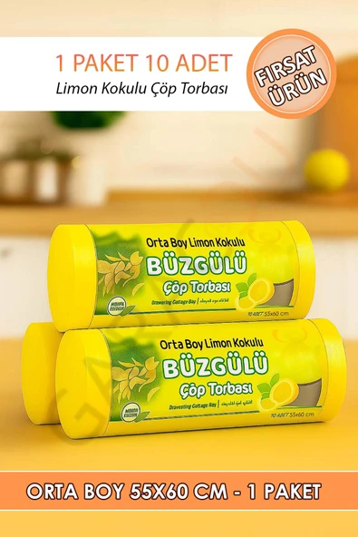 Limon Kokulu Büzgülü Çöp Torbası 10'lu 1 Paket - Orta Boy 55x60 Cm ürün görseli 1