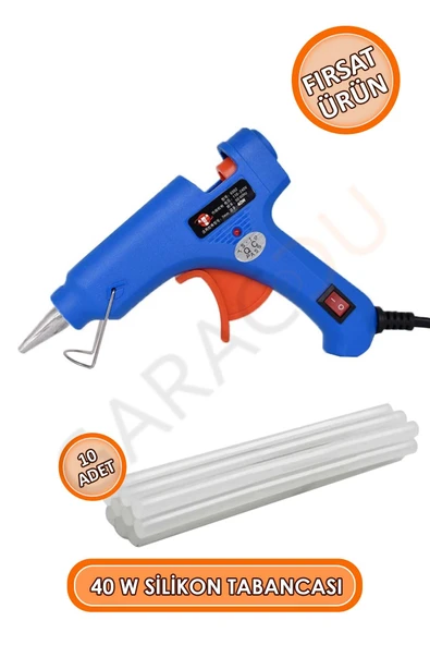 Kaliteli Anahtar Korumalı 40W Kalın Sıcak Silikon Tabancası + 10 Adet Kalın Mum Silikon Çubuk ürün görseli 1