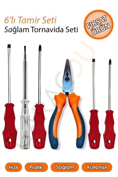 Tornavida Seti 6'lı Kaliteli Tamir Seti Yıldız Tornavida Düz Tornavida Karga Burun Kontrol Kalemi ürün görseli 1
