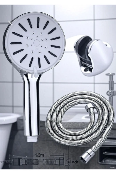 Dayanıklı Lüks 5 Fonksiyonlu Duş Başlığı Mafsal Ve 150cm Güçlü hortum Duş Seti ürün görseli 1