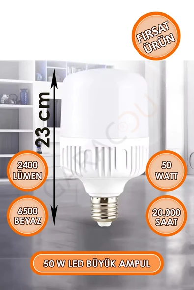 50 Watt Torch Led Büyük Boy Ampul Beyaz Işık Tasarruflu Ampül E27 Normal Duy 1 Adet ürün görseli 1