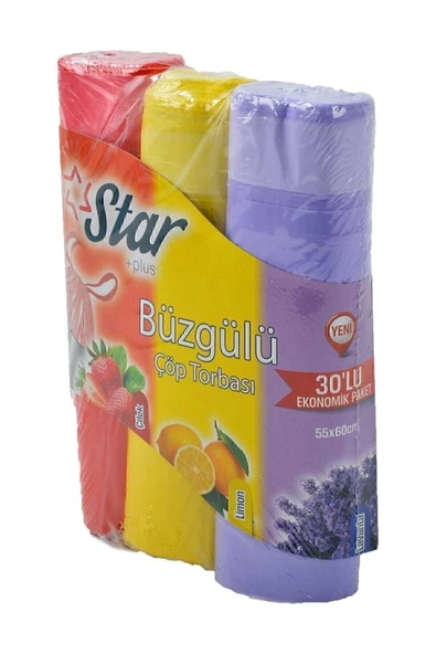 Büzgülü Çöp Torbası 55x60 Cm 3' Lü Eko Paket Lavanta-çilek-limon Kokulu Çöp Poşeti ürün görseli 1
